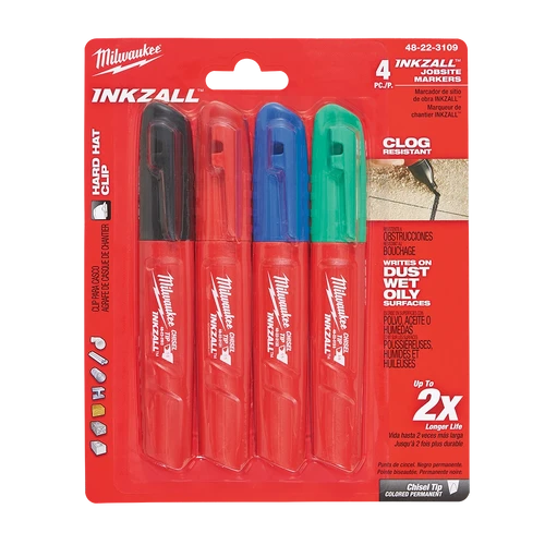 INKZALL&trade; Chisel Tip Coloured Markers (4 Pk)