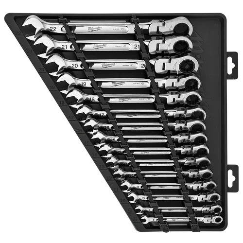 15pc Flex Head Ratcheting Combination Wrench Set &ndash; Metric