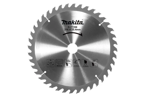 Wood & Nail Saw blades 216mm (8-&#189;&quot;) x 40T TCT Saw Blade (D-77350) D-77350 216 x 25.4mm x 40T 2.2 20° - 7070
