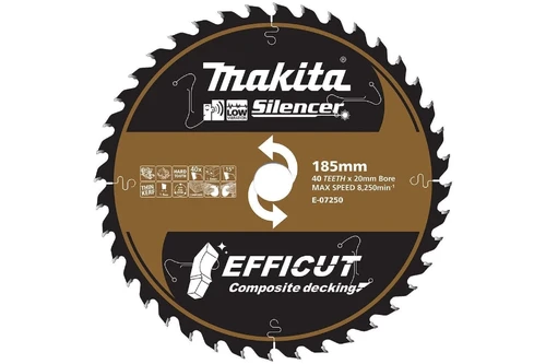 Efficut blades EFFICUT 185mm Composite Decking Cutting Blades E-07250 185mm x 20mm x 40 teeth 1.50mm 15° 15.88mm 8,250