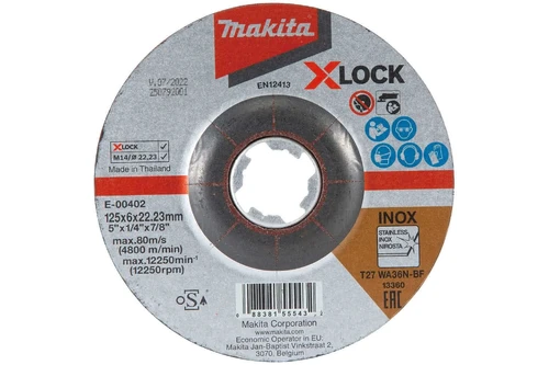 X-Lock discs X-LOCK 125mm x 6 x 22.23 INOX Grinding Wheel E-00402 X-LOCK 125 x 6 x 22.23 INOX Grinding Wheel 