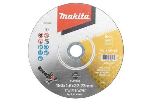 Cut Off Discs 180 x 1.6mm INOX Thin Cut-off Wheel (E-22464) E-22464 180mm 180x1.6x22.23mm INOX Thin Cut‑Off Wheel 